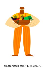 Farmer man with fresh vegetables basket