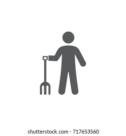 Farmer man with garden fork icon on the white background