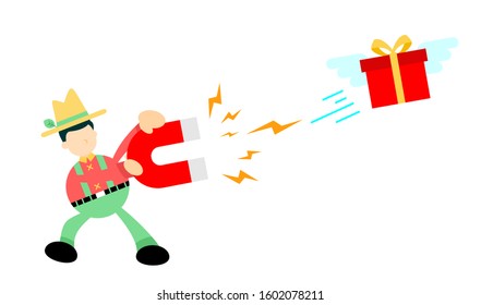 farmer man Magnet for Gift Box Cartoon doodle vector illustration flat design style