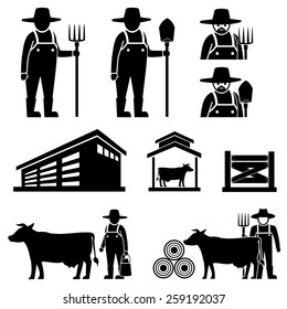 Farmer man and milch cow.vector