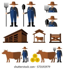 Farmer man and milch cow.vector