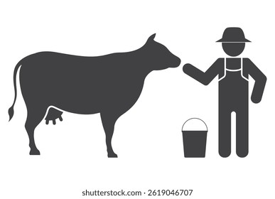 farmer man person with bucket and domestic cow icon