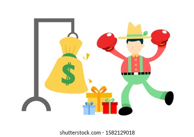 farmer man punch money bag cartoon doodle flat design style vector illustration