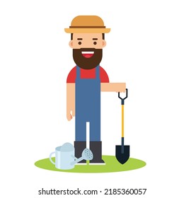 Farmer man with spade in hat farm