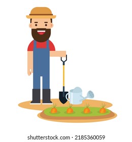 Farmer man with spade in hat farm
