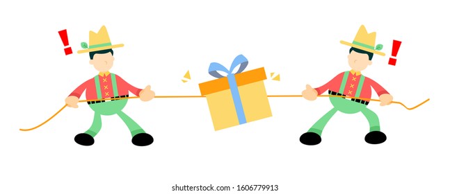 Farmer man tug gift box cartoon doodle flat design style vector illustration