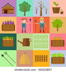 Farmer man and woman farming icon Vector illustration