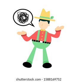 farmer man worker ask something confusion cartoon doodle flat design style