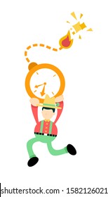 farmer man worker run for time bomb deadline cartoon doodle vector illustration flat design style