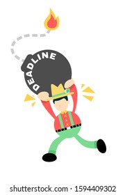farmer man worker run for time bomb deadline cartoon doodle vector illustration flat design style