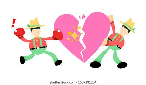 farmer man worker stress heart break love cartoon doodle flat design style vector illustration