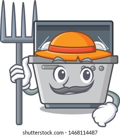 Farmer mascot dishwasher machine in the kitchen