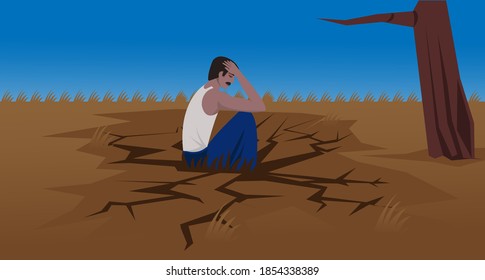 A Farmer Men Sad For Water Scarcity