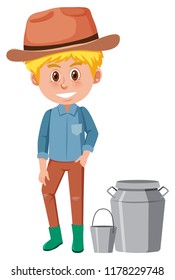 A farmer with milk bucket illustration