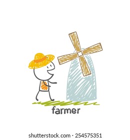 farmer with mill illustration