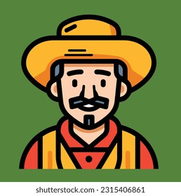 Farmer, Modern Line Icon, Vector Line Art, Cute Young Character Avatar, Icon Design, Farmer line icon, Symbol, logo illustration
