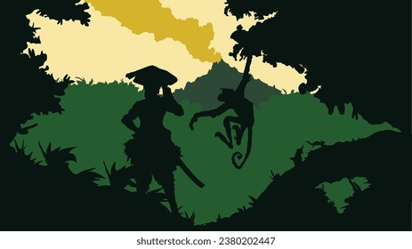 farmer and monkey in jungle