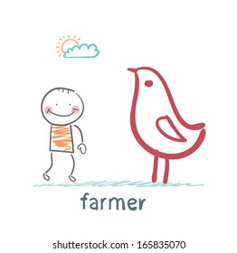 farmer next to the chicken
