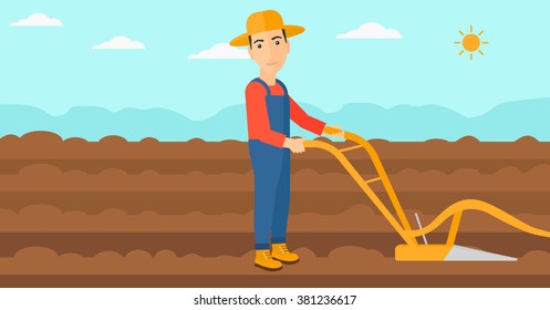 Farmer on the field with plough.