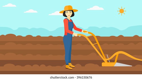 Farmer on the field with plough.