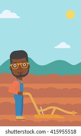 Farmer on the field with plough.