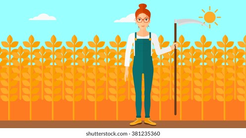 Farmer on the field with scythe.