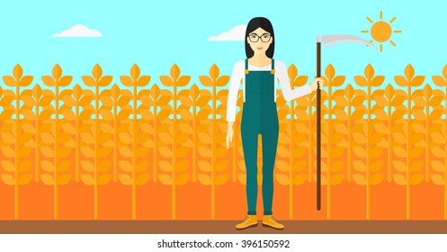 Farmer on the field with scythe.