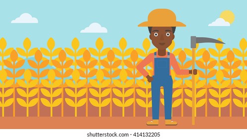 Farmer on the field with scythe.
