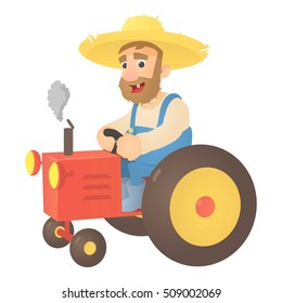 Farmer on tractor icon. Flat illustration of farmer on tractor vector icon for web