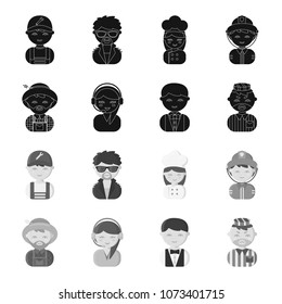 Farmer, operator, waiter, prisoner.Profession set collection icons in black,monochrome style vector symbol stock illustration web.