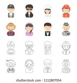 Farmer, operator, waiter, prisoner.Profession set collection icons in cartoon,outline style vector symbol stock illustration web.