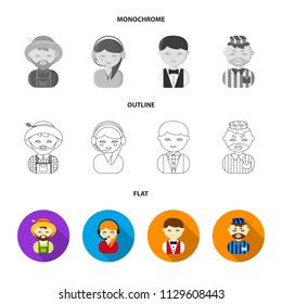 Farmer, operator, waiter, prisoner.Profession set collection icons in flat,outline,monochrome style vector symbol stock illustration web.
