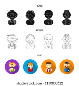 Farmer, operator, waiter, prisoner.Profession set collection icons in black,flat,outline style vector symbol stock illustration web.