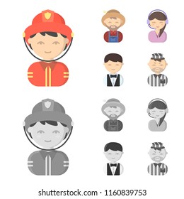 Farmer, operator, waiter, prisoner.Profession set collection icons in cartoon,monochrome style vector symbol stock illustration web.