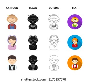 Farmer, operator, waiter, prisoner.Profession set collection icons in cartoon,black,outline,flat style vector symbol stock illustration web.