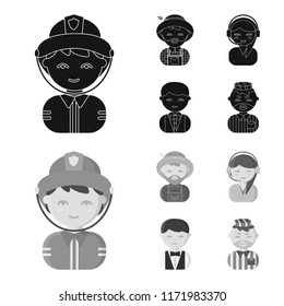 Farmer, operator, waiter, prisoner.Profession set collection icons in black,monochrome style vector symbol stock illustration web.