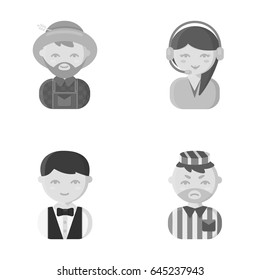 Farmer, operator, waiter, prisoner.Profession set collection icons in monochrome style vector symbol stock illustration web.