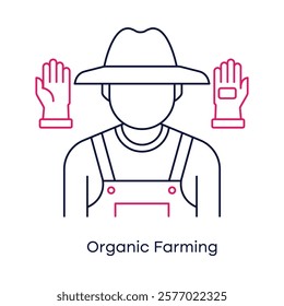 Farmer with organic produce icon. Clean design representing eco-conscious agriculture and crop cultivation with editable stroke.