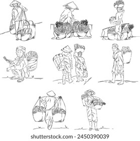 Farmer Outlined Illustration Element Pack