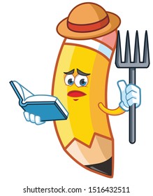 farmer pencil cartoon character mascot vector design