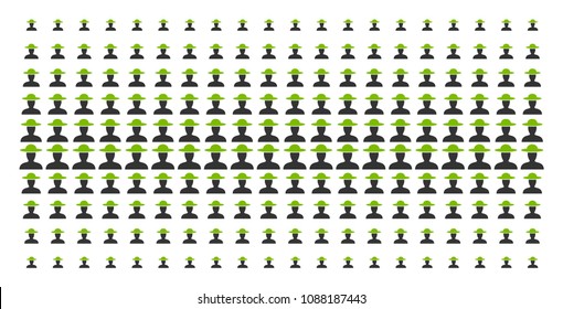 Farmer person icon halftone pattern, constructed for backgrounds, covers, templates and abstraction compositions. Vector farmer person items organized into halftone matrix.