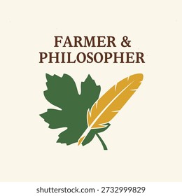 Farmer e filósofo folha tipografia t-shirt design ilustração vetorial para a sabedoria da natureza agrícola e projetos de estilo de vida orgânico em fundo transparente.