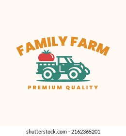 Farmer Pickup Truck Sign. Tomato Logo Design. Family Farm.