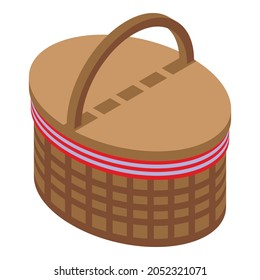 Farmer picnic basket icon isometric vector. Wicker food box. Lunch picnic basket