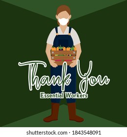 Farmer picture green medical thank you essentials workers- Vector