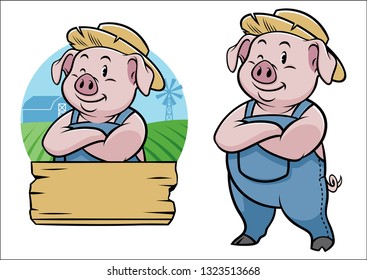 farmer pig with cartoon style