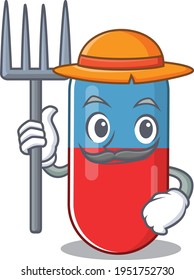 Farmer pills drug mascot design working with a hat. Vector illustration