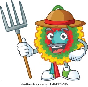 Farmer pinata cartoon character with hat and tools