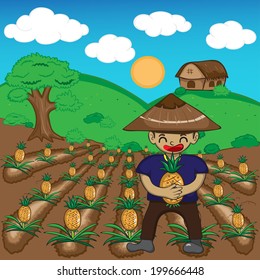 Farmer and pineapple a harvest vector illustration cartoon
