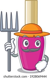 Farmer pink nail polish mascot design working with a hat. Vector illustration